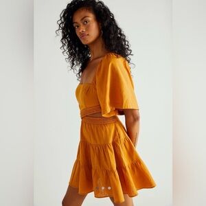 Free People Cross Of Sunlight Mini Dress in Inca Gold